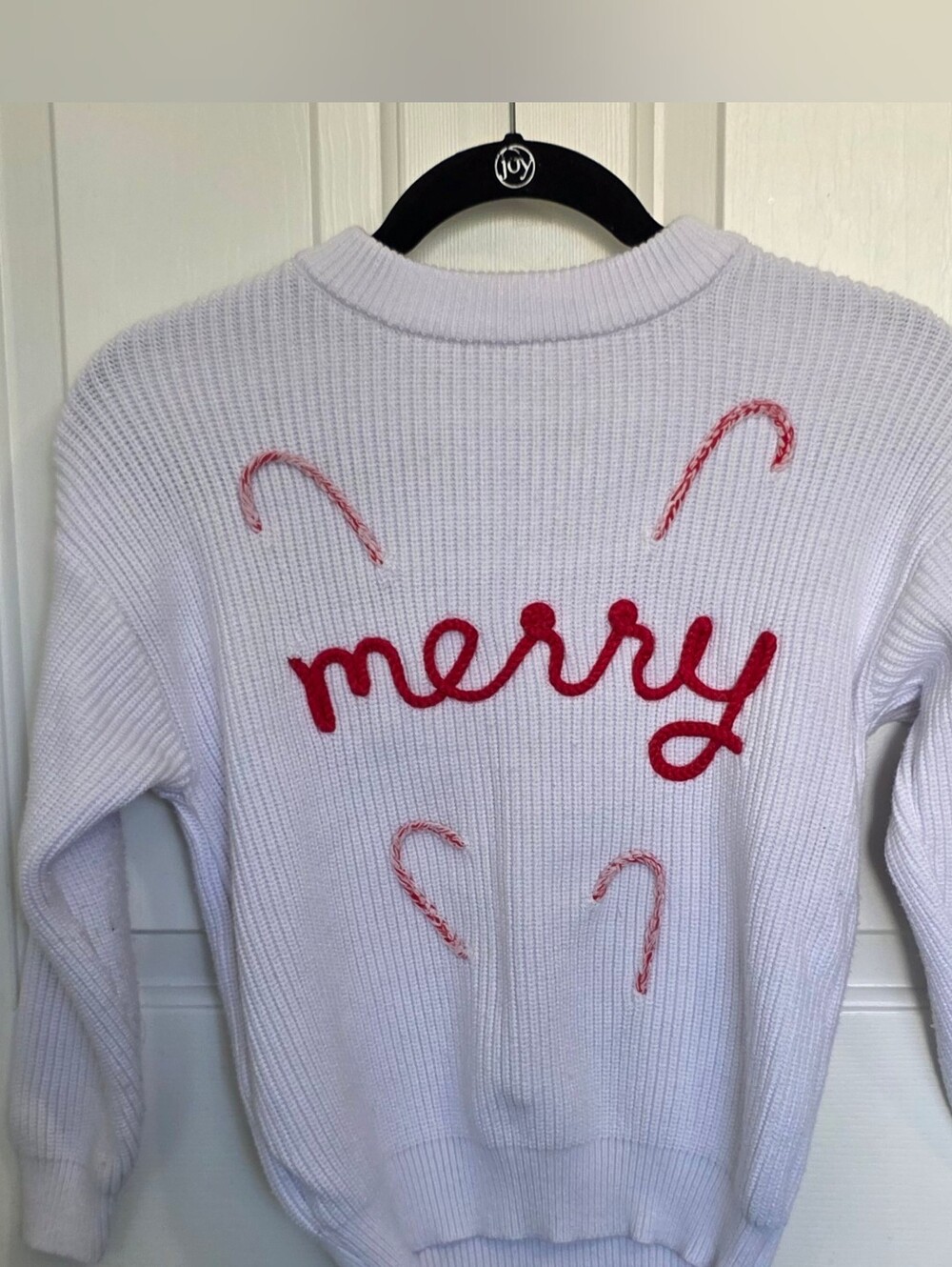 Girls Holiday Sweater with Red 'Merry' Embroidery